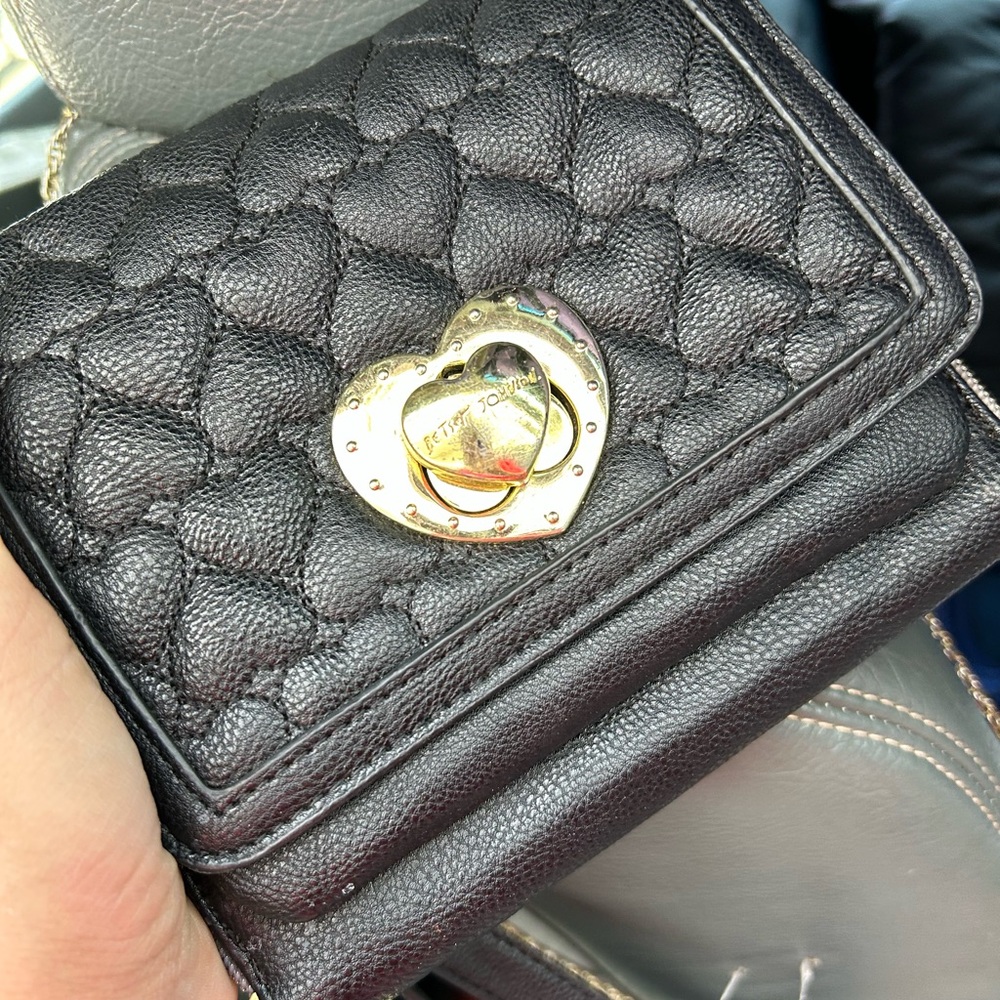 Betsey Johnson Black and Gold Quilted Crossbody Bag